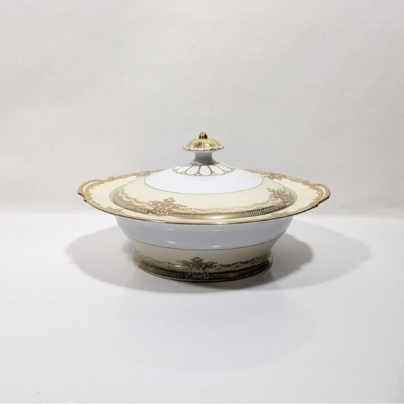 Noritake China Gold Trim Handpainted Galatea Covered Serving Bowl Japan Vintage - Picture 4 of 16